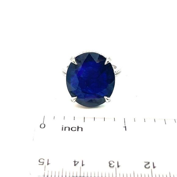 Natural Solitaire Sapphire Ring 6.5 14k W Gold 16.5 TCW Certified $2,950 310620 - Picture 10 of 11